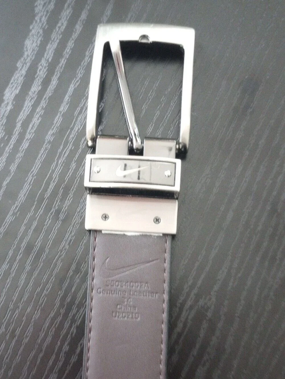 Nike Men's Dark Brown Genuine Leather Belt with Silver Buckle